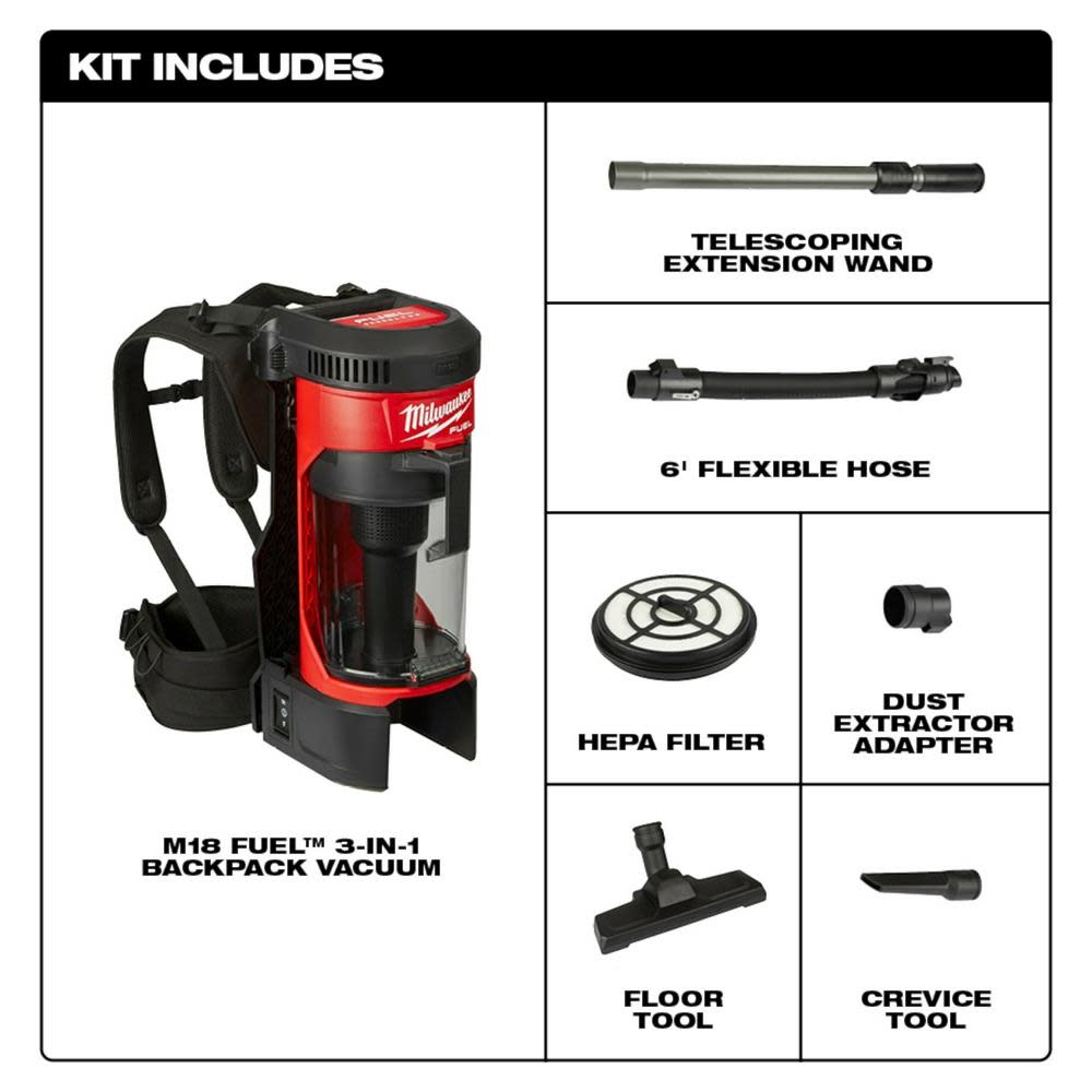 Milwaukee M18 FUEL 3-in-1 Backpack Vacuum - Flockneti
