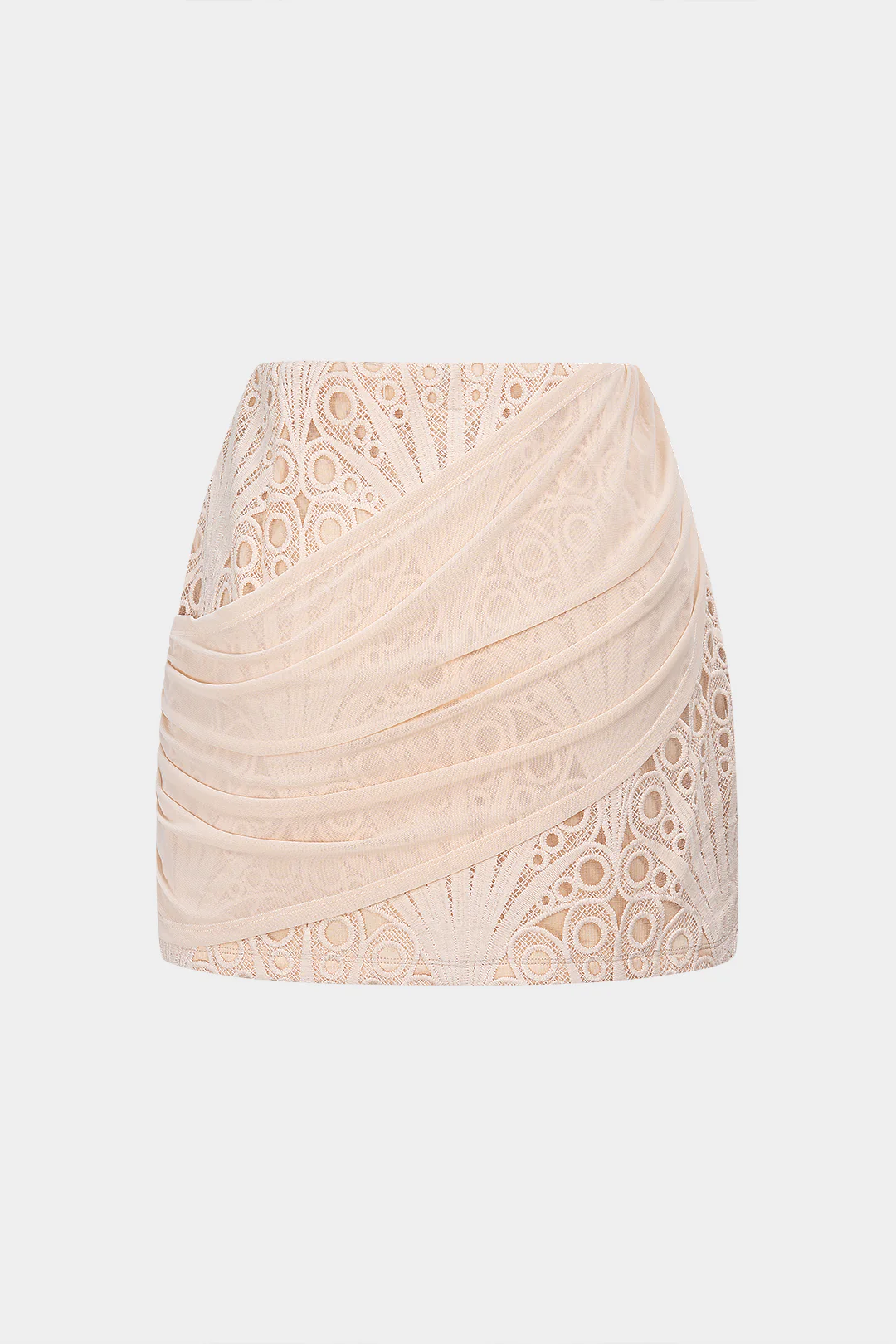 Lace Patchwork Asymmetrical Ruched Skirt - Flockneti