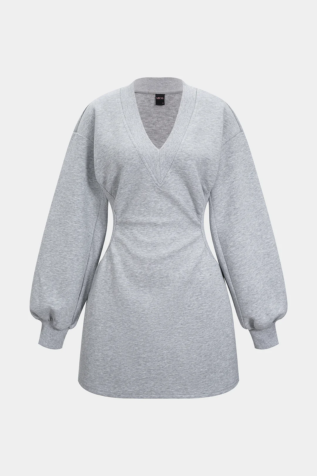 V-Neck Waist Long Sleeve Mini Dress - Flockneti