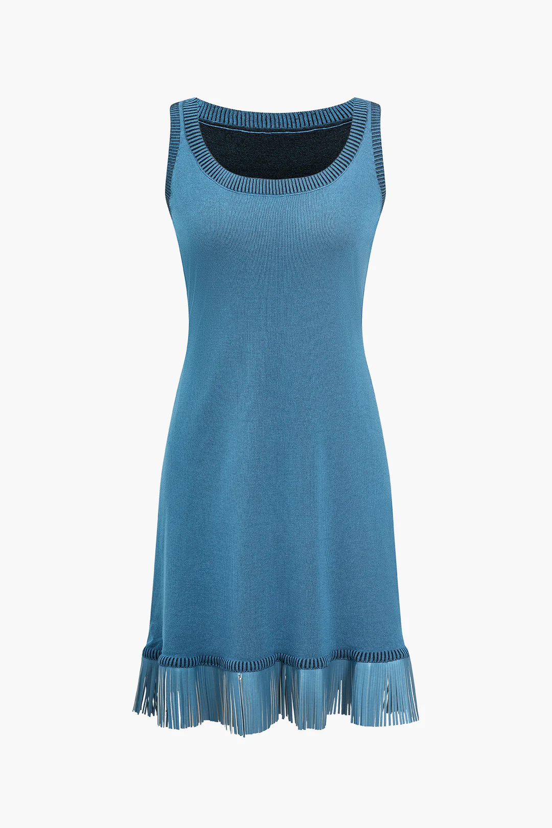 Knit Fringe Hem Sleeveless Dress - Flockneti