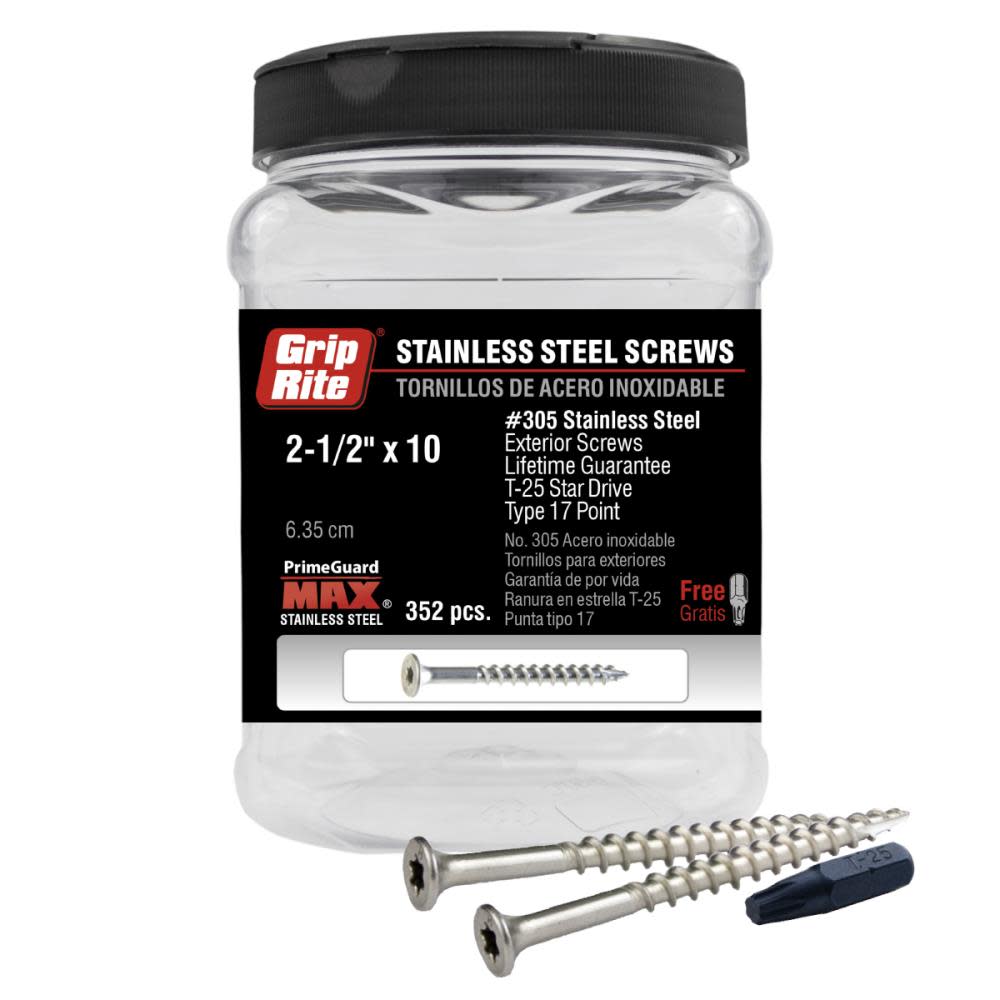 Grip Rite PrimeGuard Max Deck Screws Stainless 2-1/2″ Star Drive Head 352 Screws - Flockneti