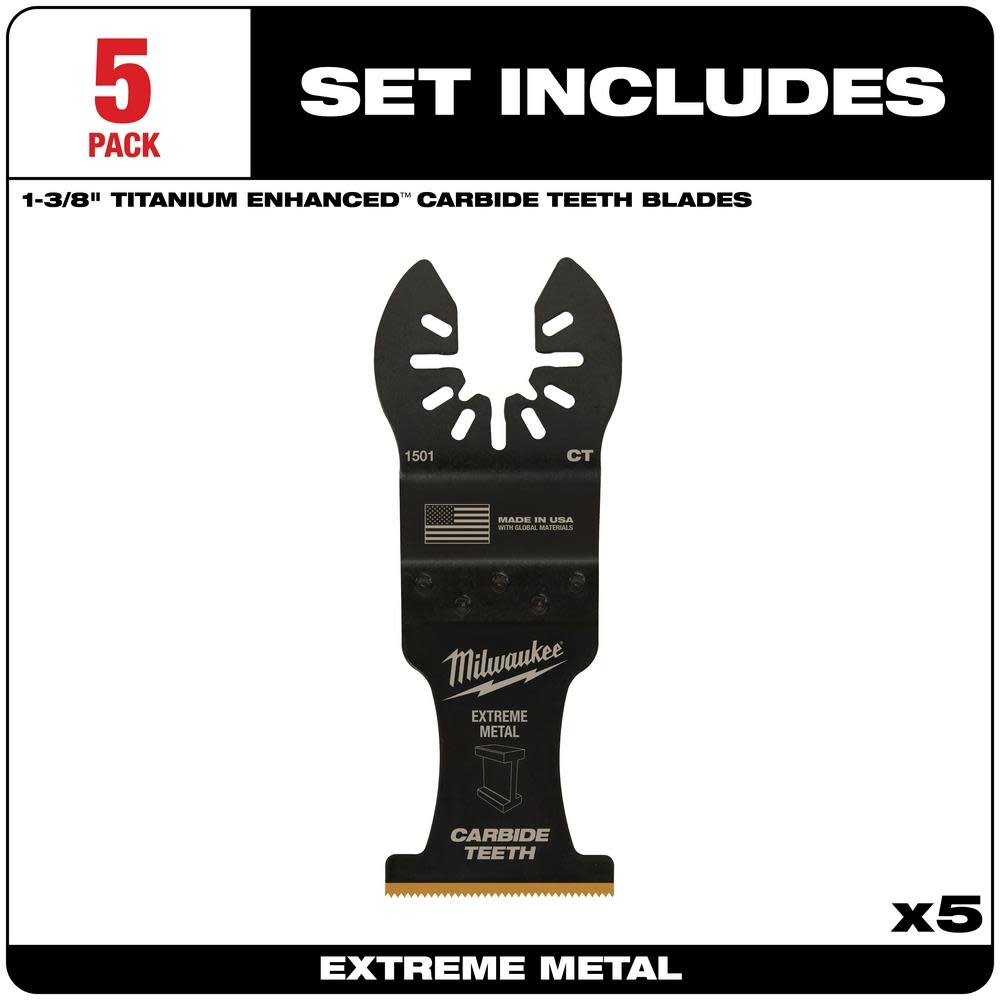 Milwaukee OPEN-LOK 1-3/8″ TITANIUM ENHANCED CARBIDE TEETH METAL BLADE 5PK - Flockneti