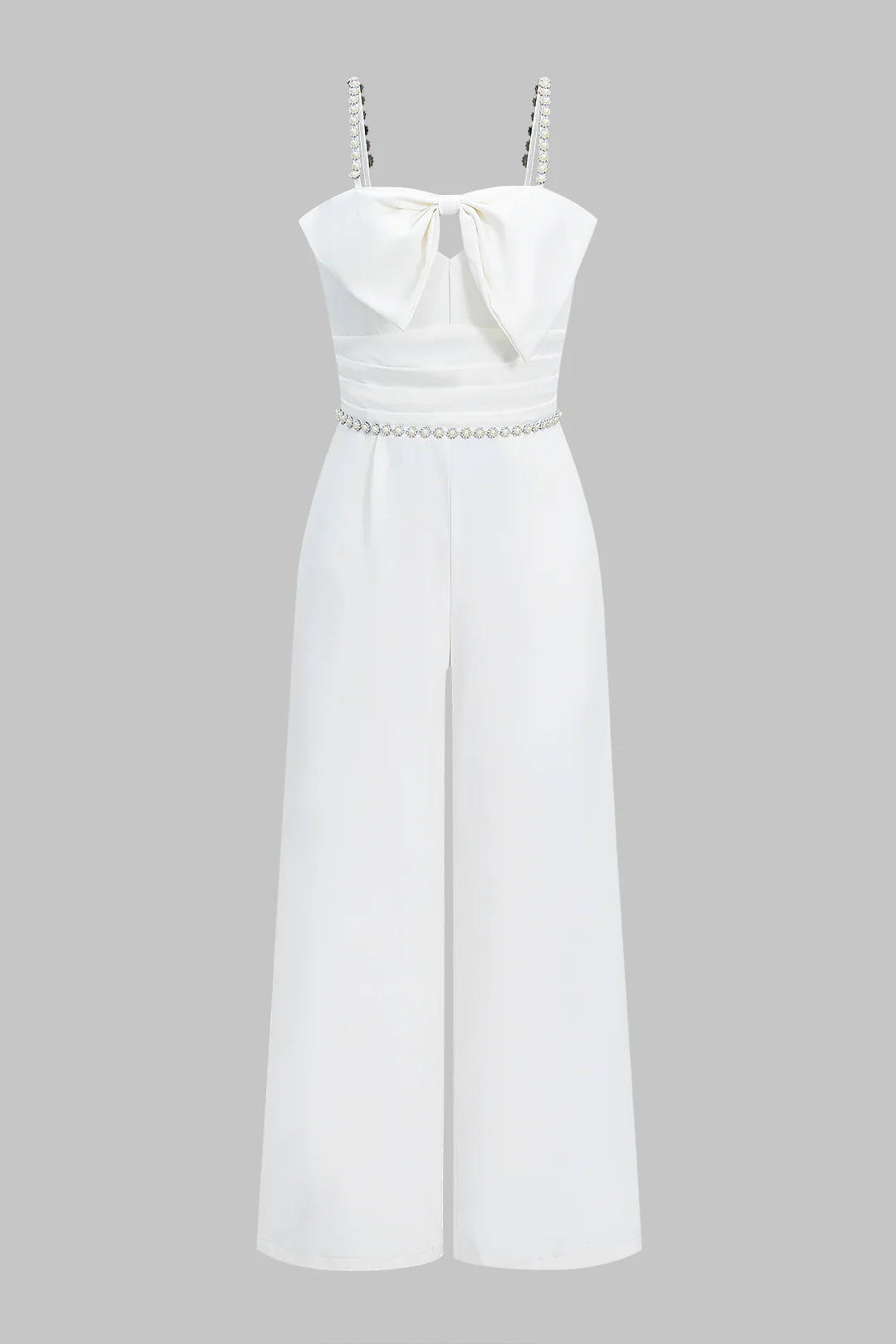 Pearl Decor Bow Slip Sleeveless Wide Leg Jumpsuit - Flockneti