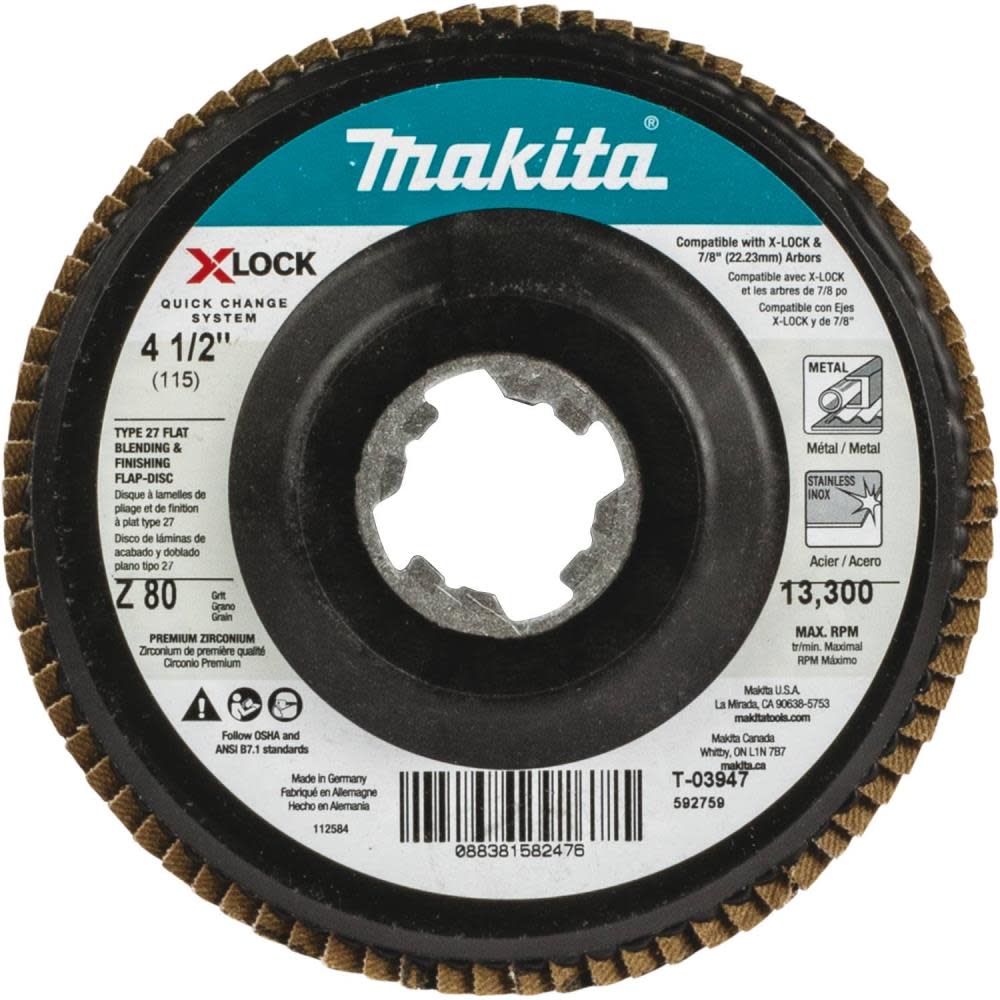 Makita X-LOCK 41/2″ 80 Grit Type 27 Flat Blending and Finishing Flap Disc for X-LOCK and All 7/8″ Arbor Grinders - Flockneti