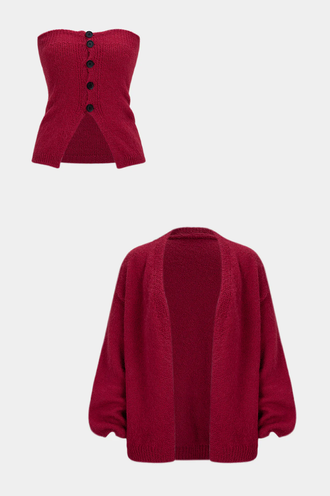 Knit Button Tube Top And Cardigan Set - Flockneti