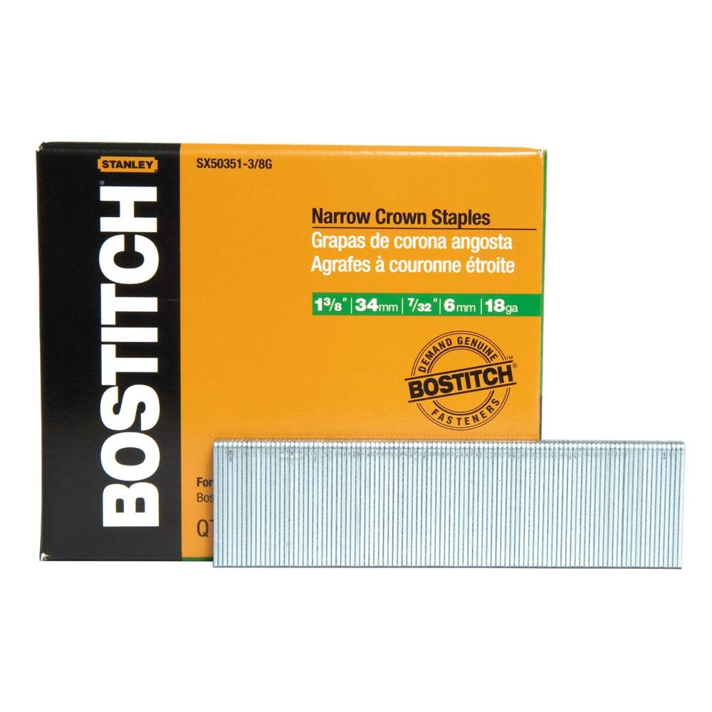 Bostitch 3000-Qty. 1-3/8 In. Leg 18-Gauge 7/32 In. Narrow Crown Finish Staples - Flockneti
