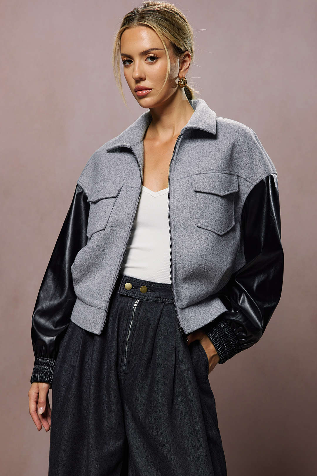 Faux Leather Patchwork Puffer - Flockneti