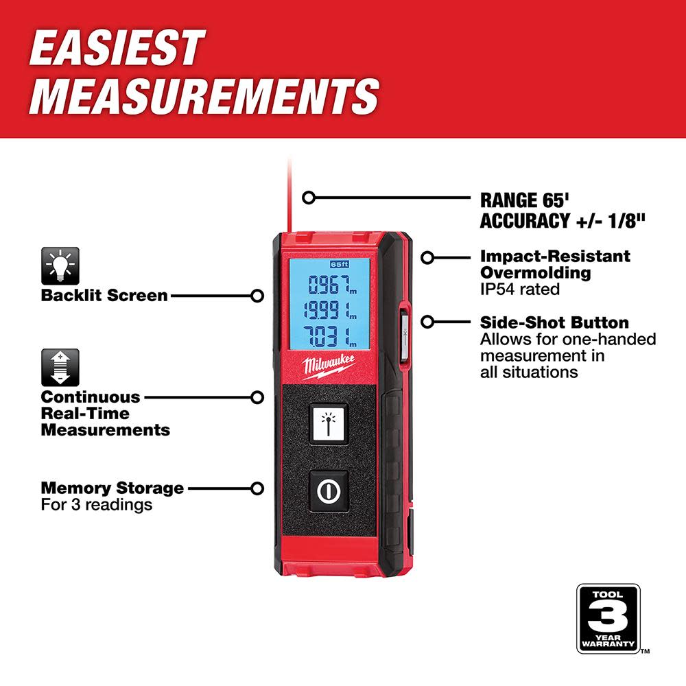 Milwaukee 65 Ft. Laser Distance Meter - Flockneti