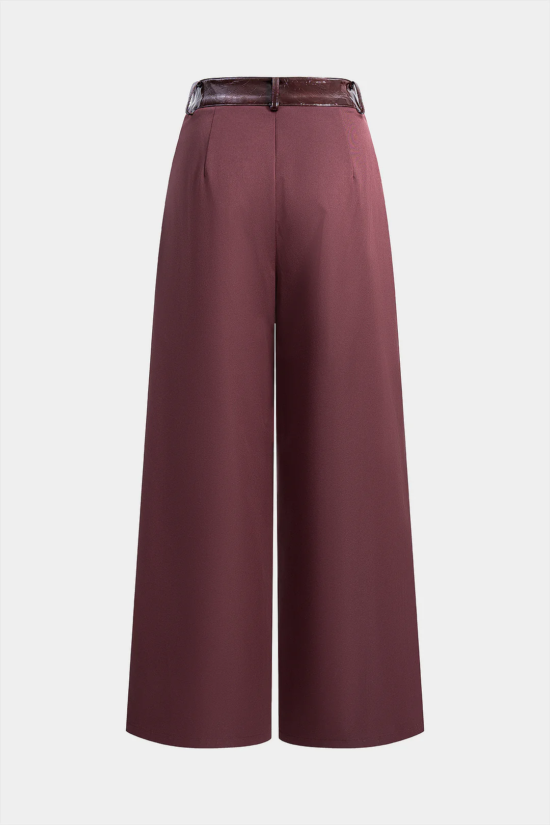 Faux Leather Patchwork Asymmetrical Metallic Button Wide Leg Pants - Flockneti