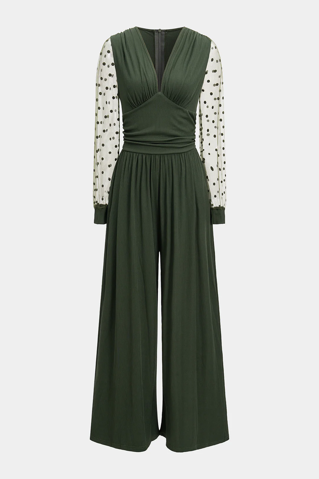 Polka Dots Print Patchwork Long Sleeve Jumpsuit - Flockneti