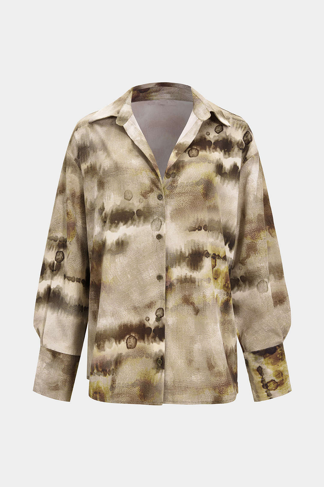 Tie Dye Print Satin Button Long-Sleeve Top - Flockneti