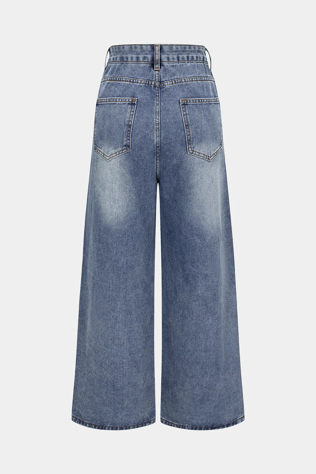 Denim Drawstring Beads Decor High Waist Wide Leg Jeans - Flockneti