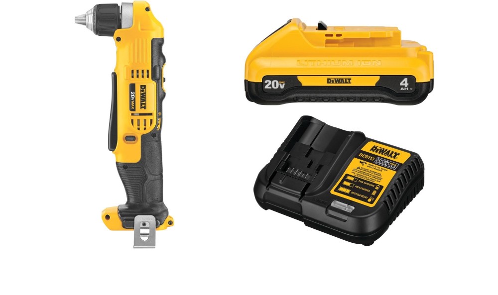 DEWALT 20V MAX 3/8″ Right Angle Drill/Driver with Starter Kit Bundle - Flockneti