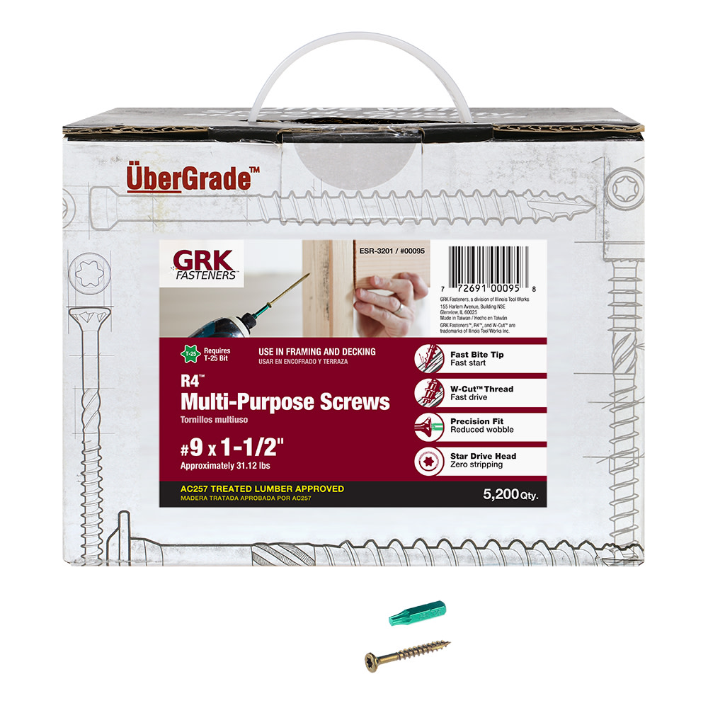 GRK Fasteners #9 x 1-1/2 in. Star Drive Round Head R4 Multipurpose Framing and Decking Screws – 5200 - Flockneti