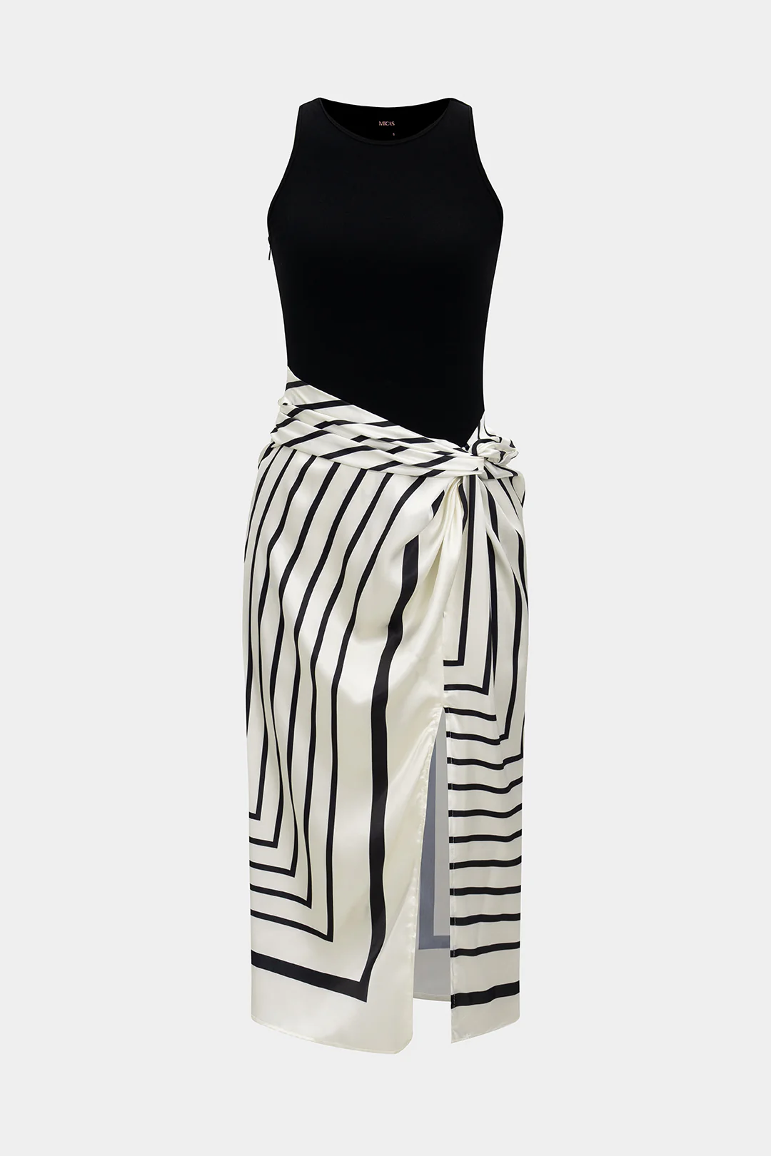 Stripes Print Patchwork Sleeveless Midi Dress - Flockneti