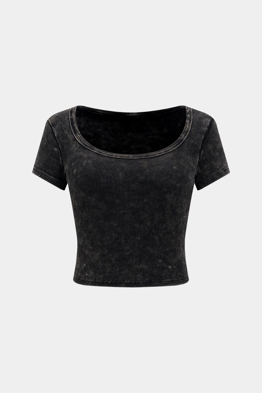 Round Neck Ribbed Short Sleeve T-Shirt - Flockneti