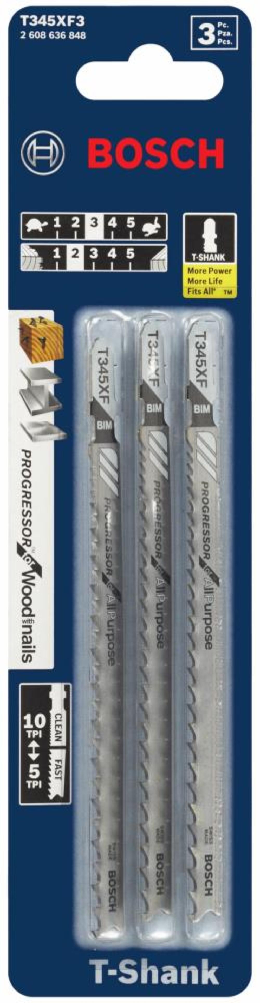Bosch Jig Saw Blades 3pc 5 1/4″ 5 10P TPI Progressor for Wood with Nails T Shank - Flockneti