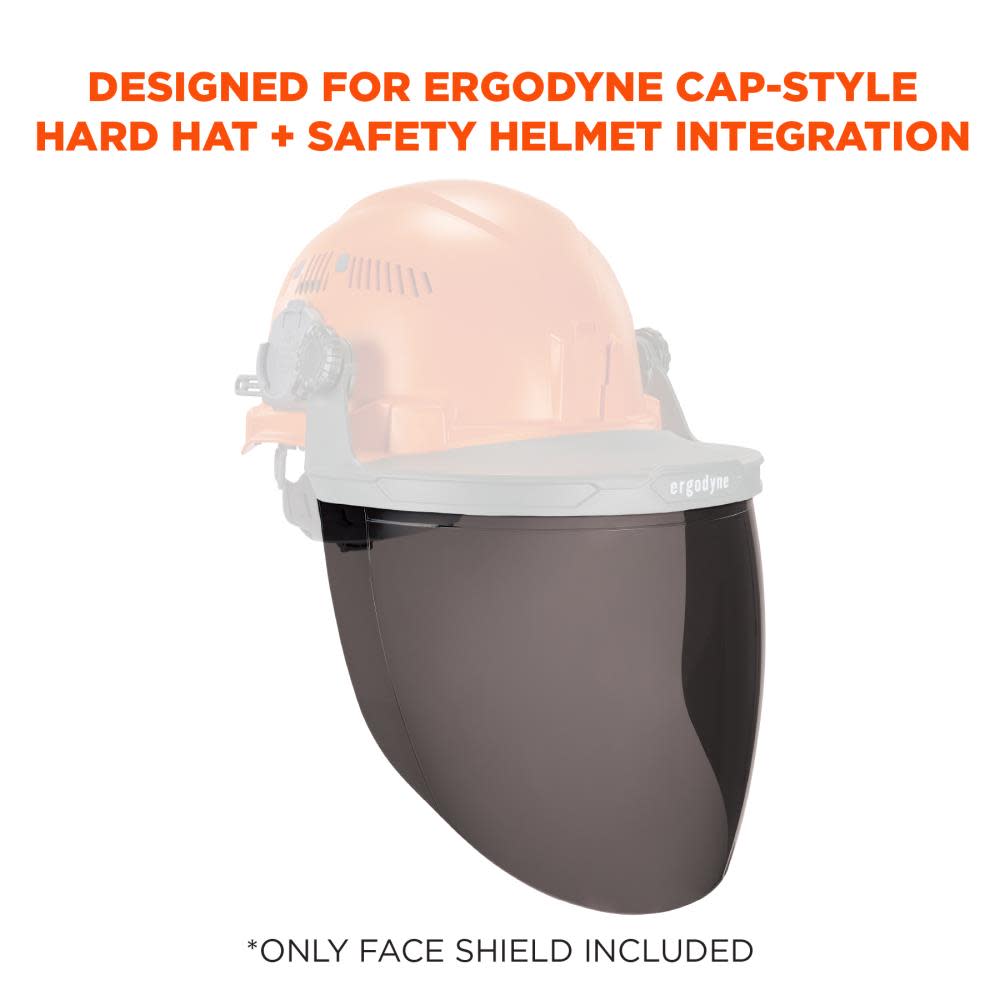 Ergodyne Smoke Face Shield Replacement for Cap-Style Hard Hat & Safety Helmet - Flockneti