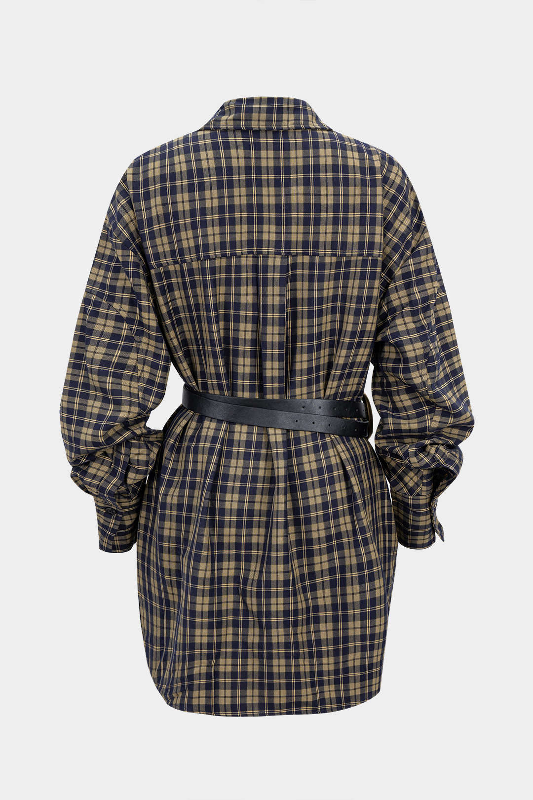 Plaid Print Belted Long-Sleeve Mini Dress - Flockneti