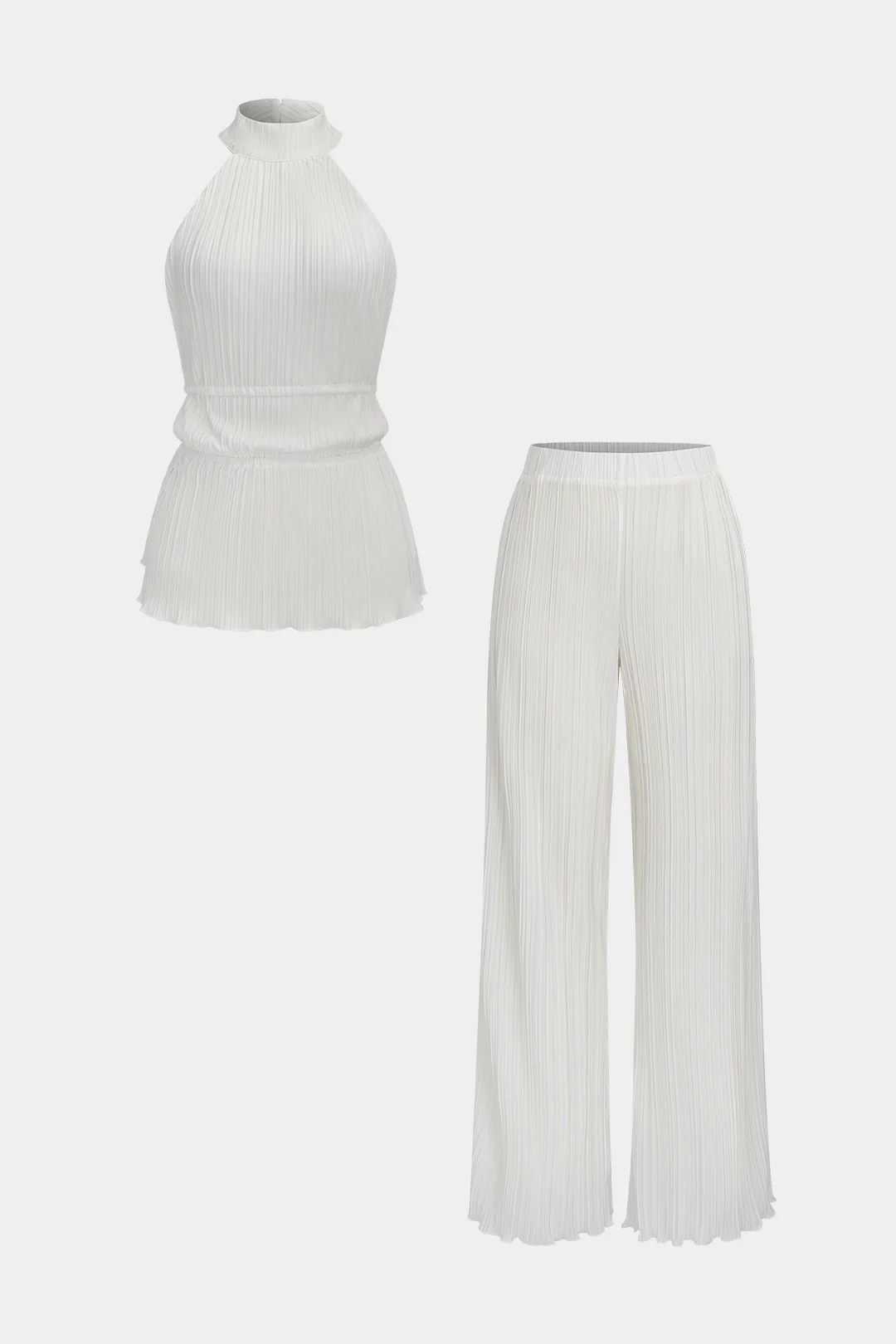 Stripes Backless Round Neck Sleeveless Top And High Waist Pants Set - Flockneti