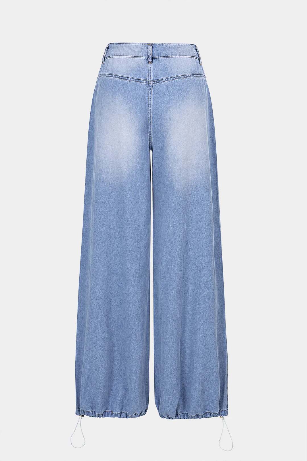 Denim Ruched Drawstring Straight Leg Jeans - Flockneti
