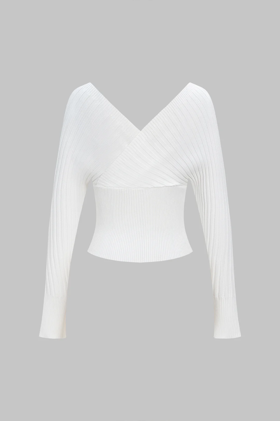 Knit V-Neck Crossed Long-Sleeve Top - Flockneti