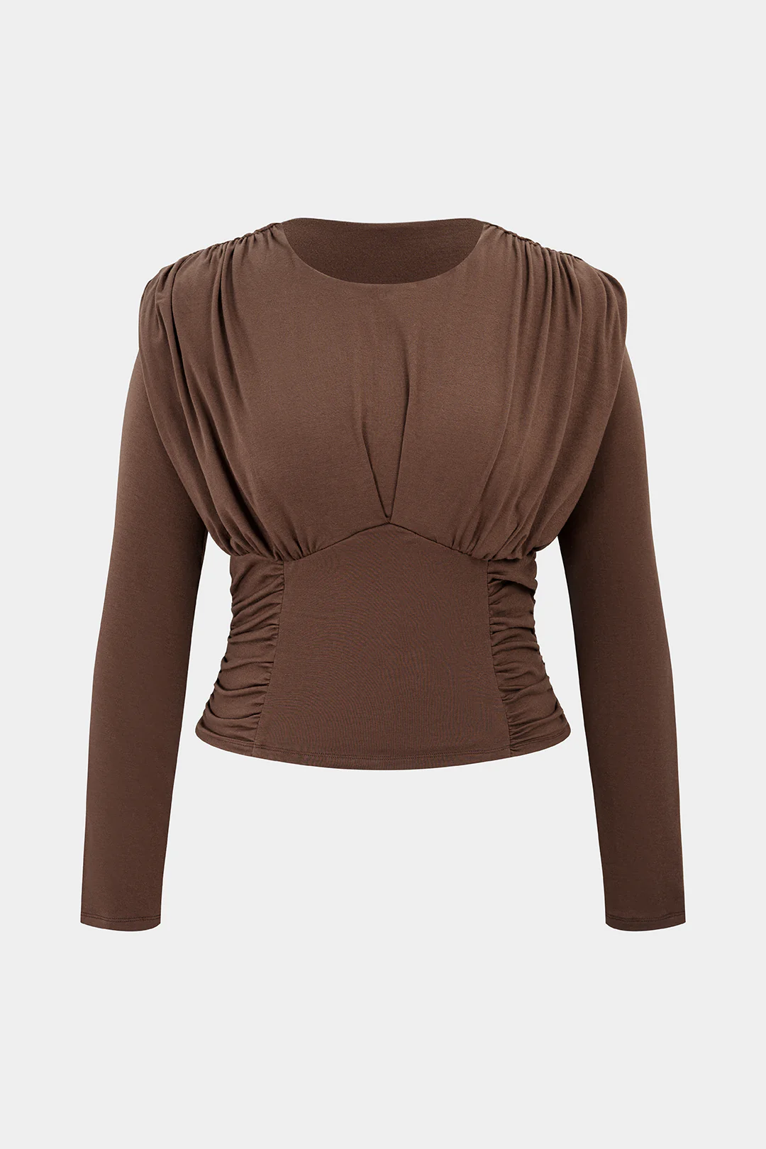 Plus Size Round Neck Ruched Long-Sleeve Top - Flockneti