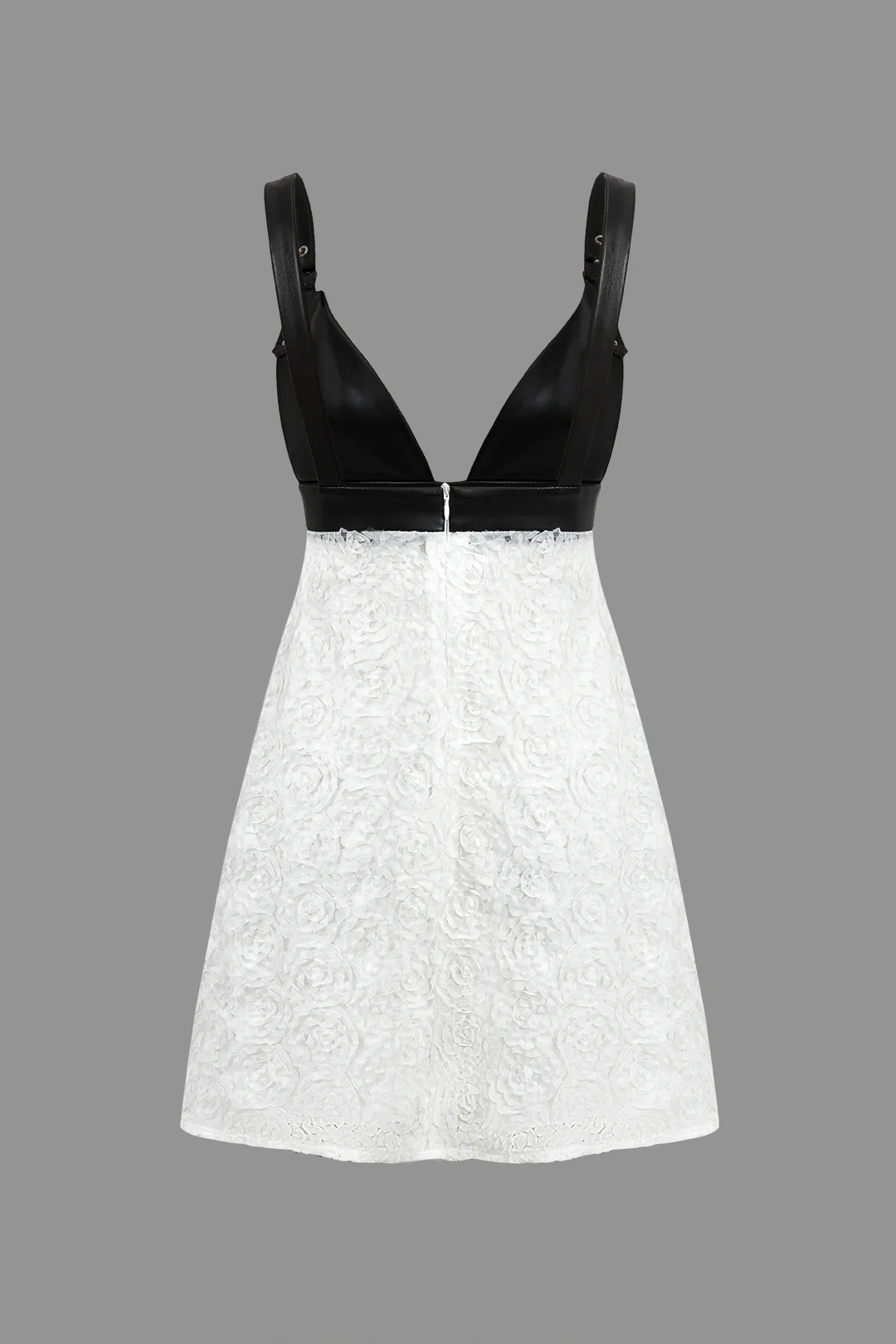 Faux Leather Appliques Sleeveless Mini Dress - Flockneti