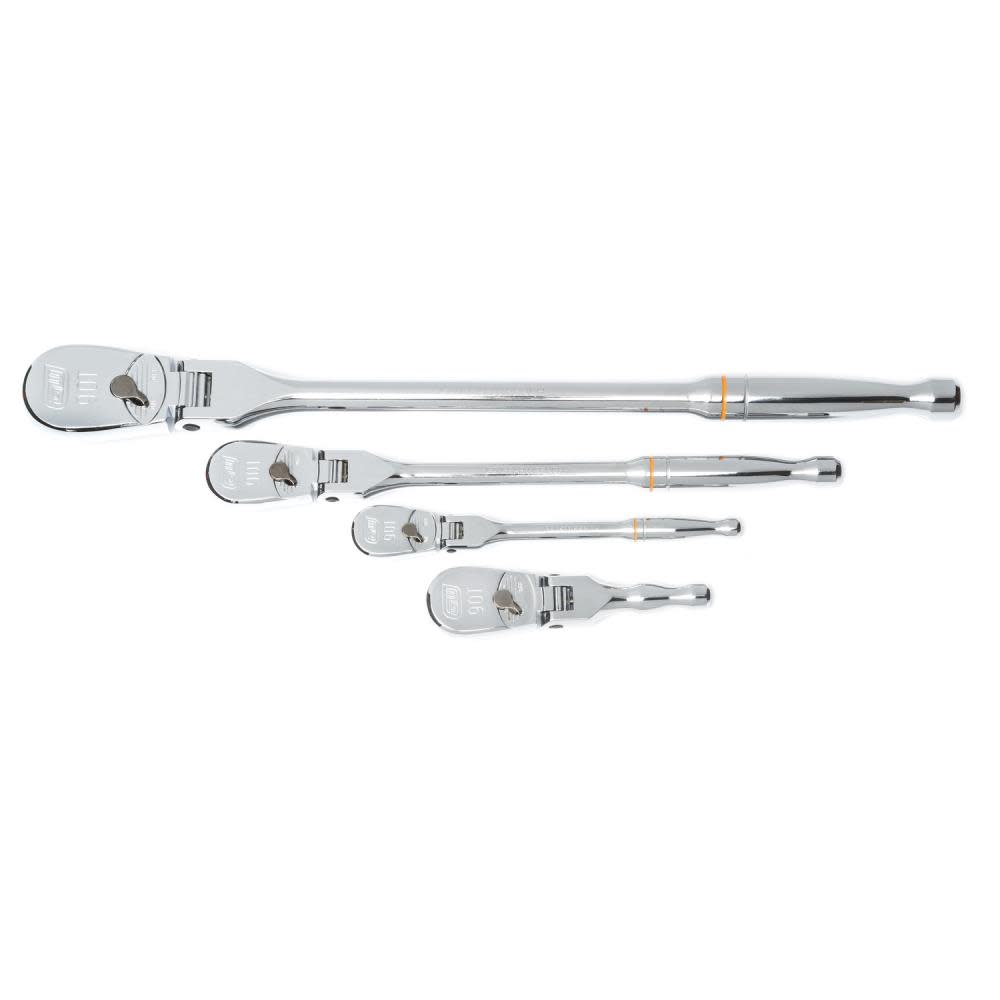 GEARWRENCH 4 Piece 1/4″ 3/8″ and 1/2″ 90 Tooth Dual Material Flex Head Ratchet Set - Flockneti