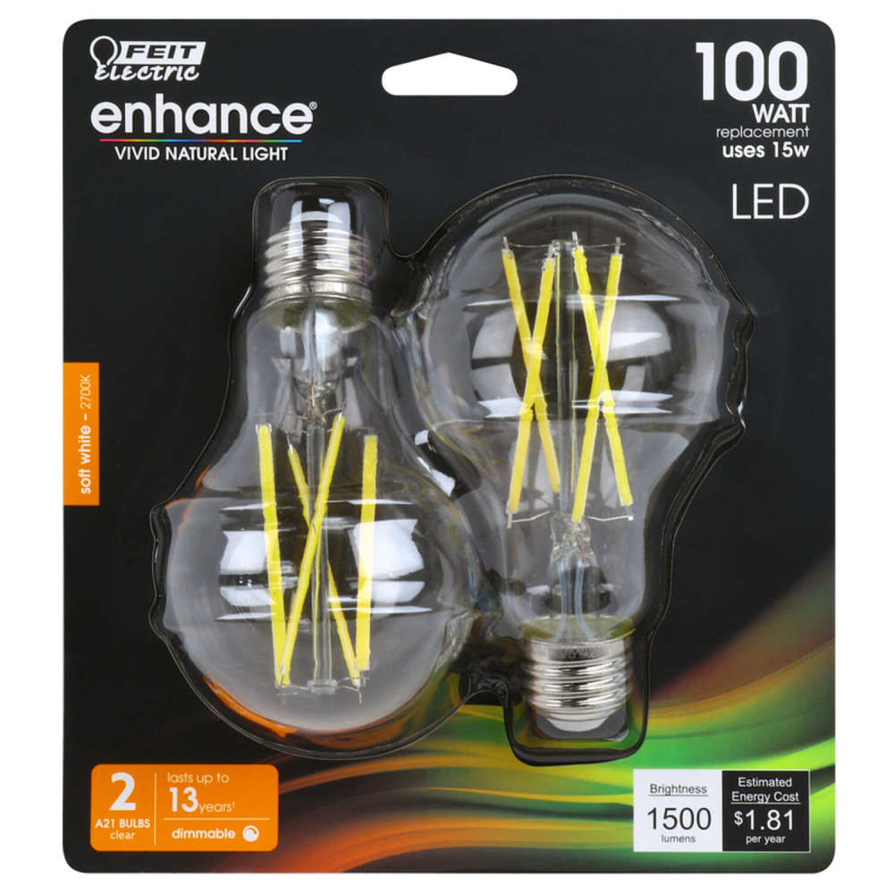 Feit Electric 100W A21 E26 Enhance Filament LED Bulb 2pk - Flockneti