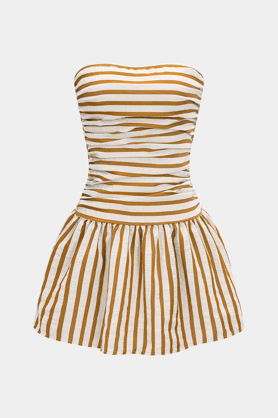 Stripes Print Smocked Strapless Backless Sleeveless Mini Dress - Flockneti
