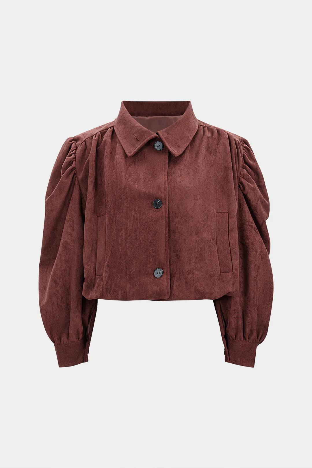 Suede Button Ruched Cropped Jacket - Flockneti