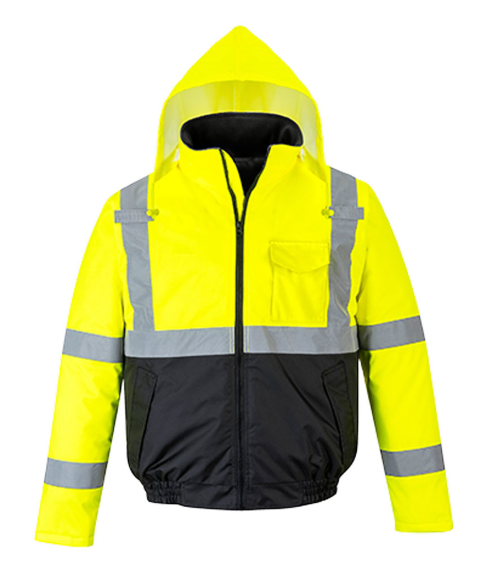 Portwest Class 3 Hi-Vis Two-Tone Bomber Jacket Yellow and Black – 3XL - Flockneti