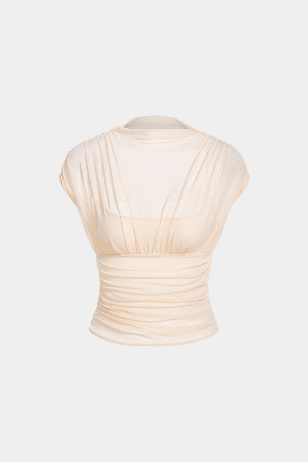Mesh Draped Neck Short Sleeve T-Shirt - Flockneti
