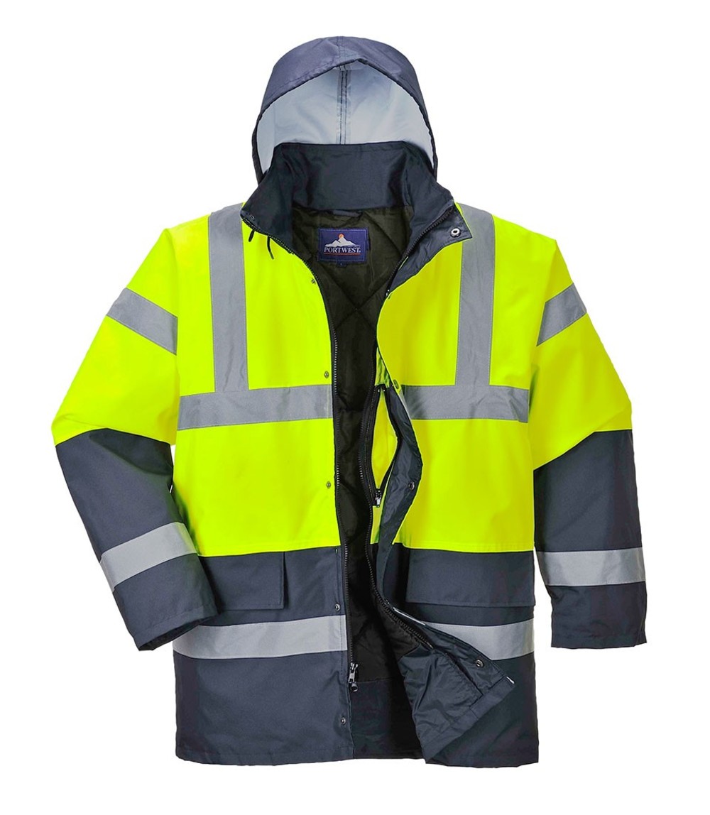 Portwest Yellow and Black Hi-Vis Contrast Traffic Jacket – 6XL - Flockneti