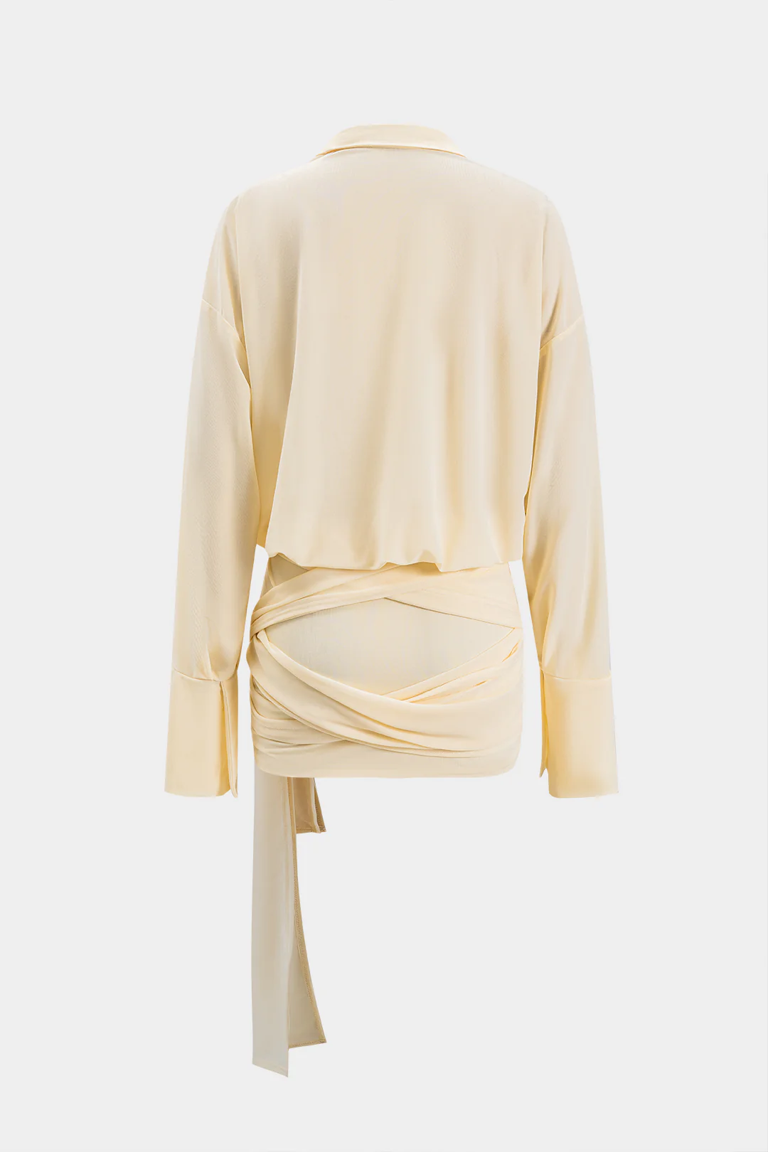 Ruched Tie Knot Button Long Sleeve Mini Dress - Flockneti