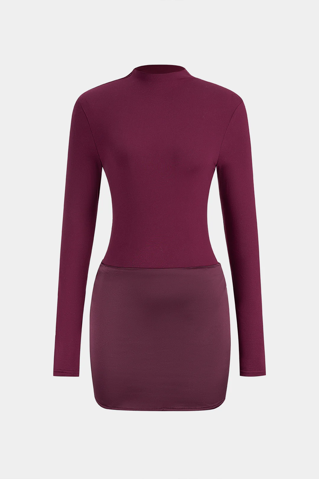 Satin Patchwork Round Neck Long Sleeve Mini Dress - Flockneti