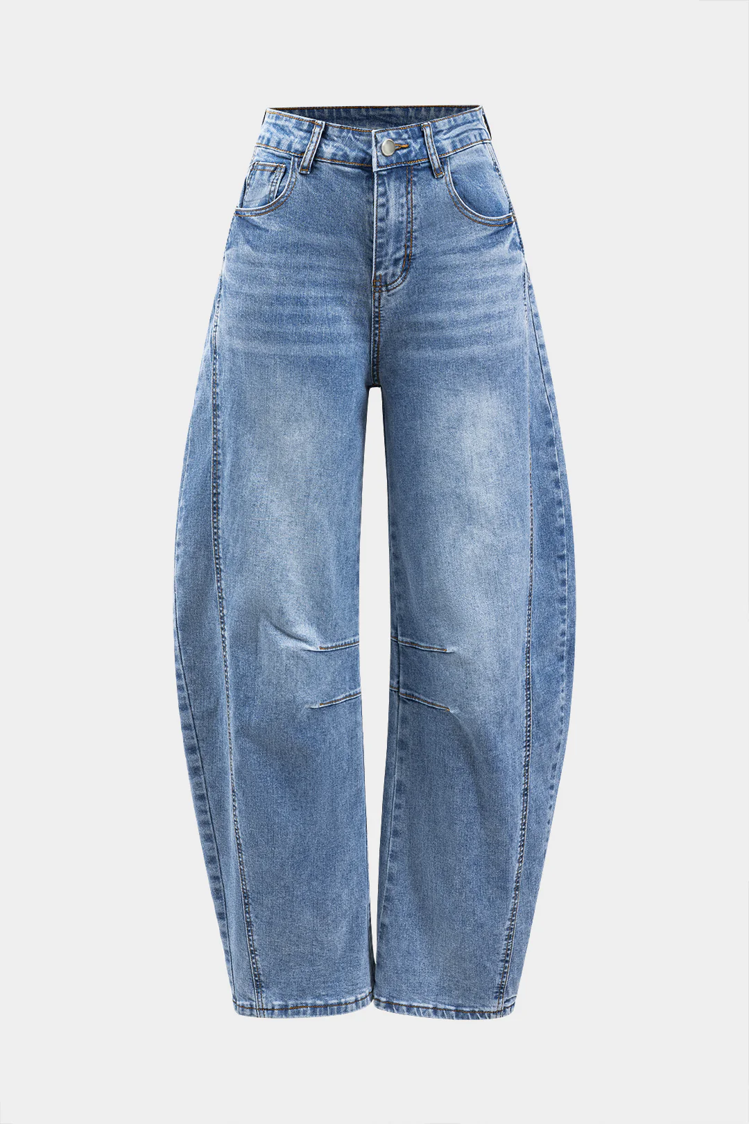 Denim Buton Pocket Wide Leg Barrel Jeans - Flockneti