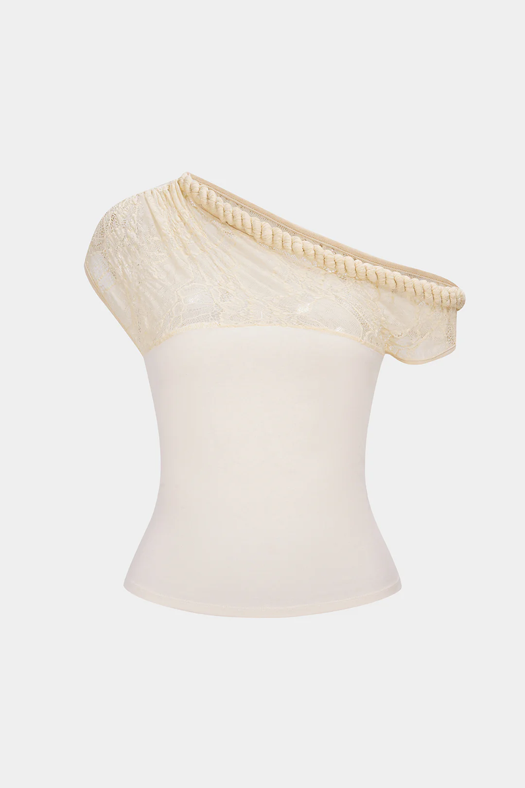 Lace Patchwork Twist Knot One Shoulder Sleeveless Top - Flockneti