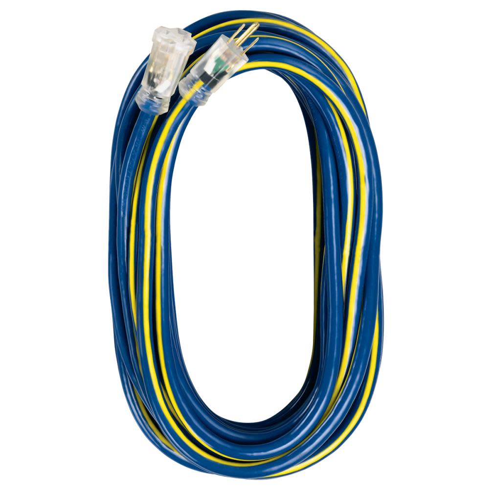 Voltec 50 ft 12/3 SJTW Blue/Yellow U-Ground Kwik Kustom Extension Cord - Flockneti