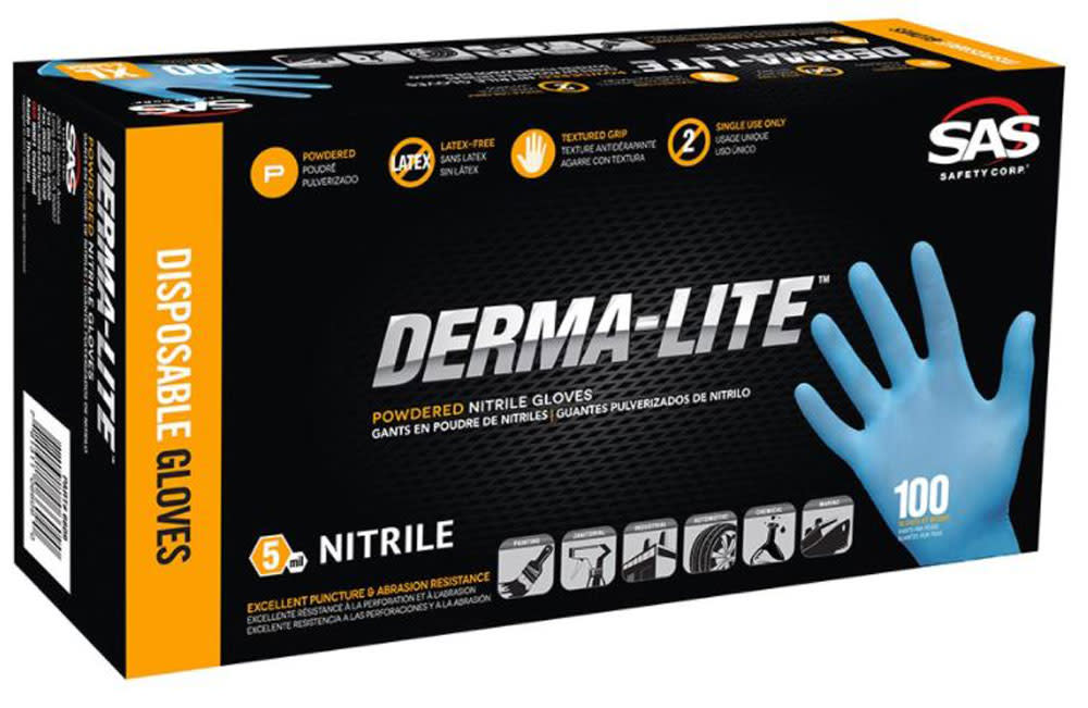 SAS Safety Derma-Lite Disposable Gloves Powdered Nitrile Box of 100 Gloves Medium - Flockneti