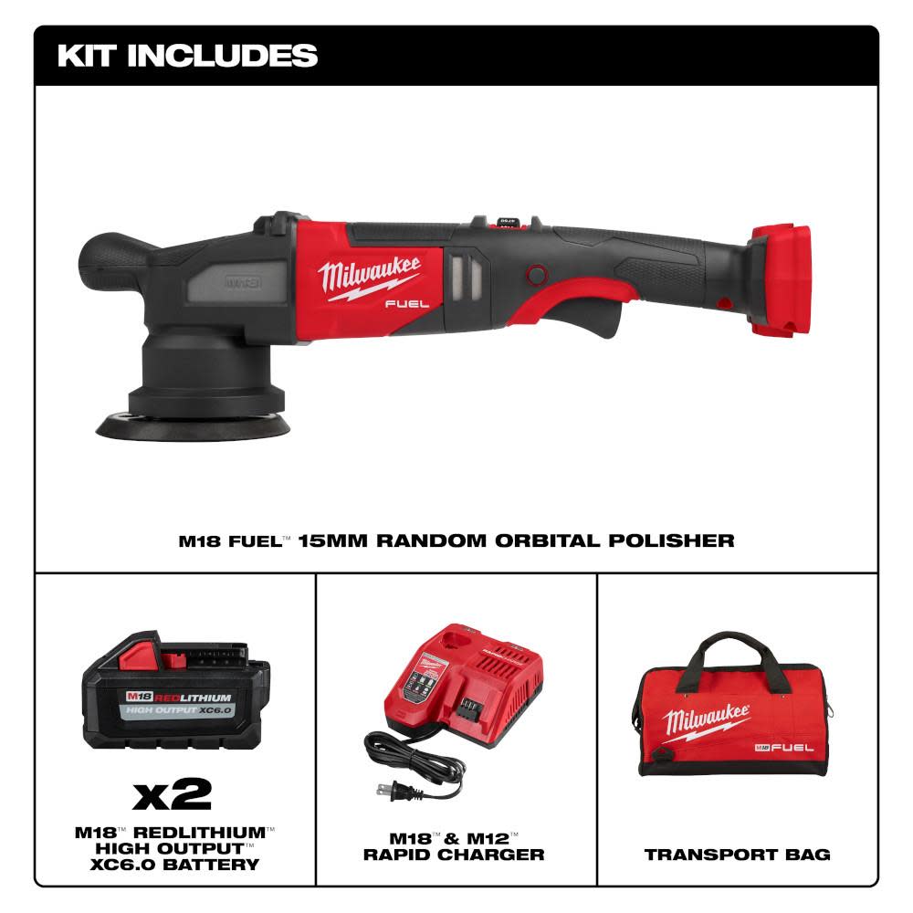 Milwaukee M18 FUEL 15mm Random Orbital Polisher Kit - Flockneti