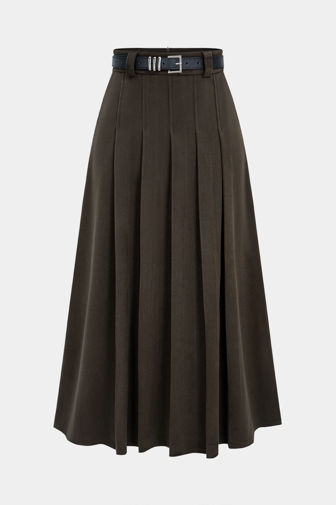 Woolen Pleated Belted High Waist Skirt - Flockneti