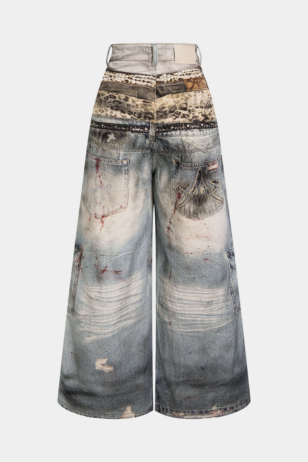 Artistic Denim Print Button Pocket Straight Leg Pants - Flockneti