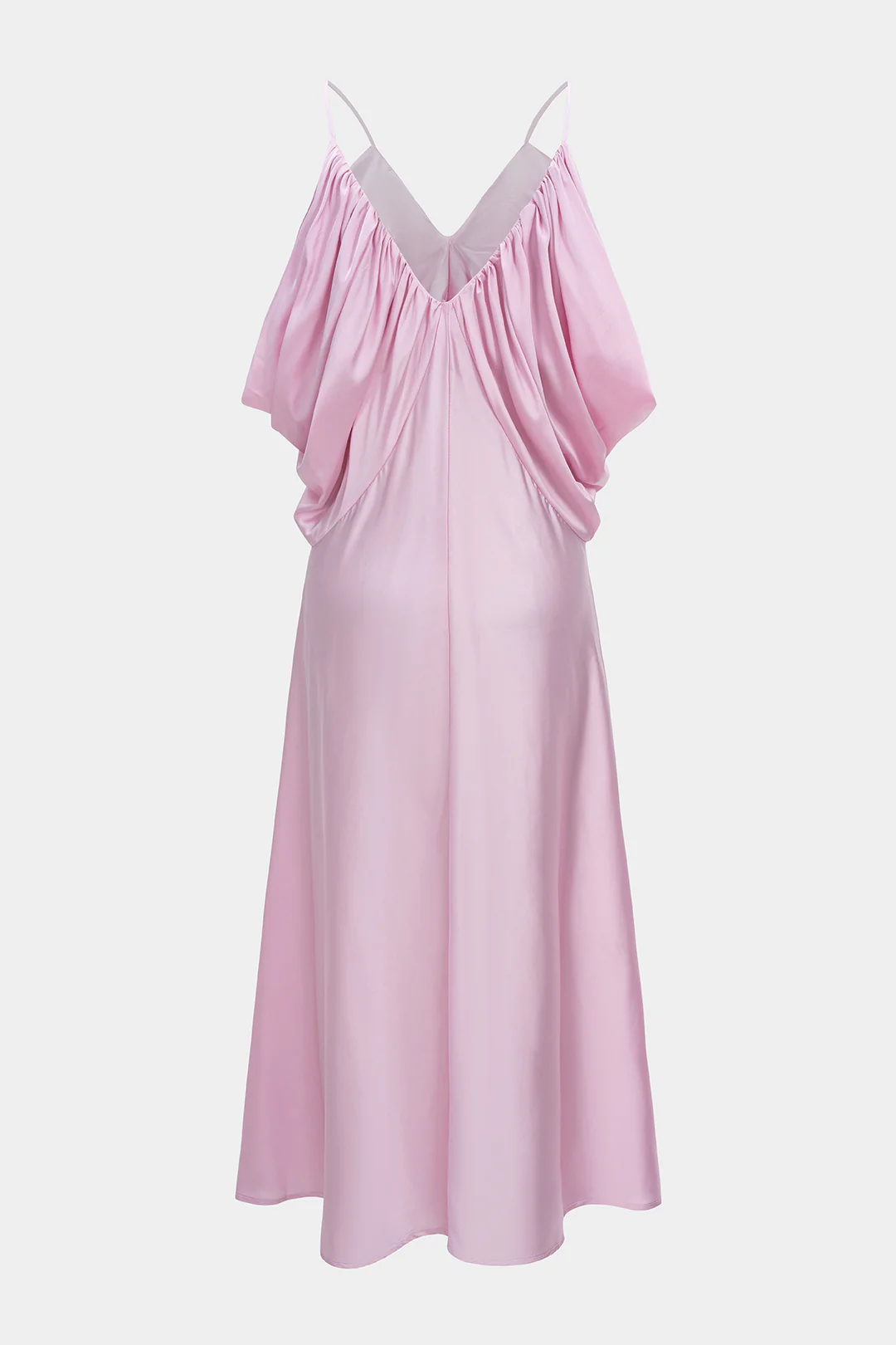 Satin V-Neck Ruched Sleeveless Midi Dress - Flockneti