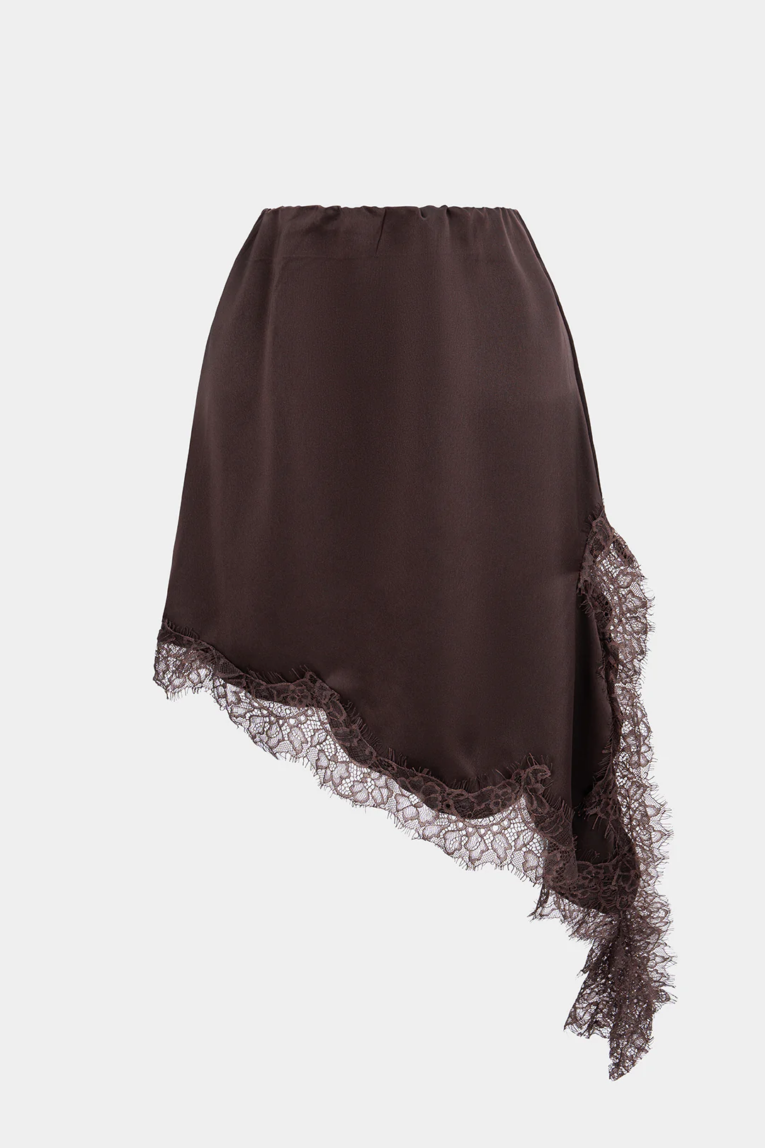 Satin Lace Trim Asymmetrical A-Line Skirt - Flockneti