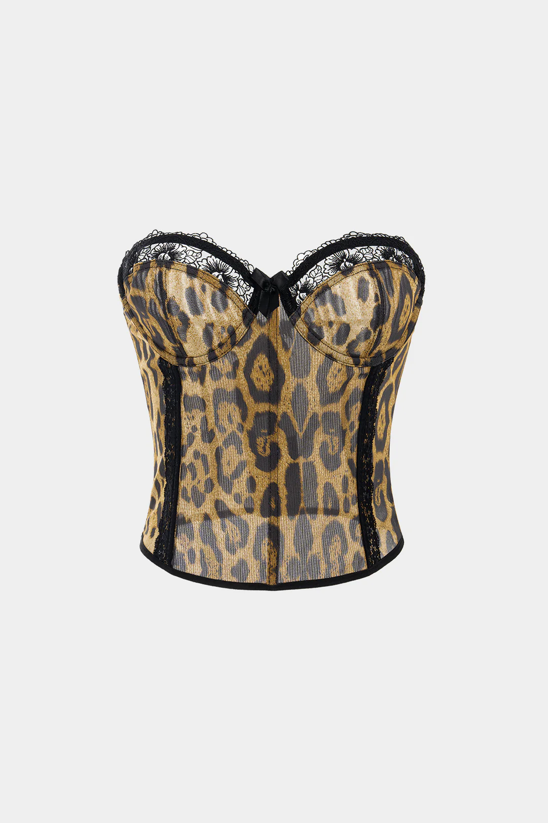 Leopard Print Lace Trim Bow Corset Tube Top - Flockneti