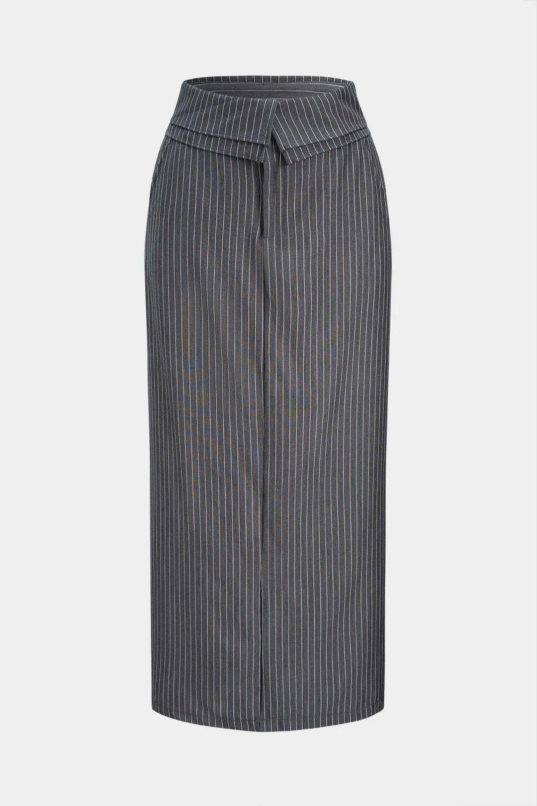 Stripes Print Split Skirt - Flockneti