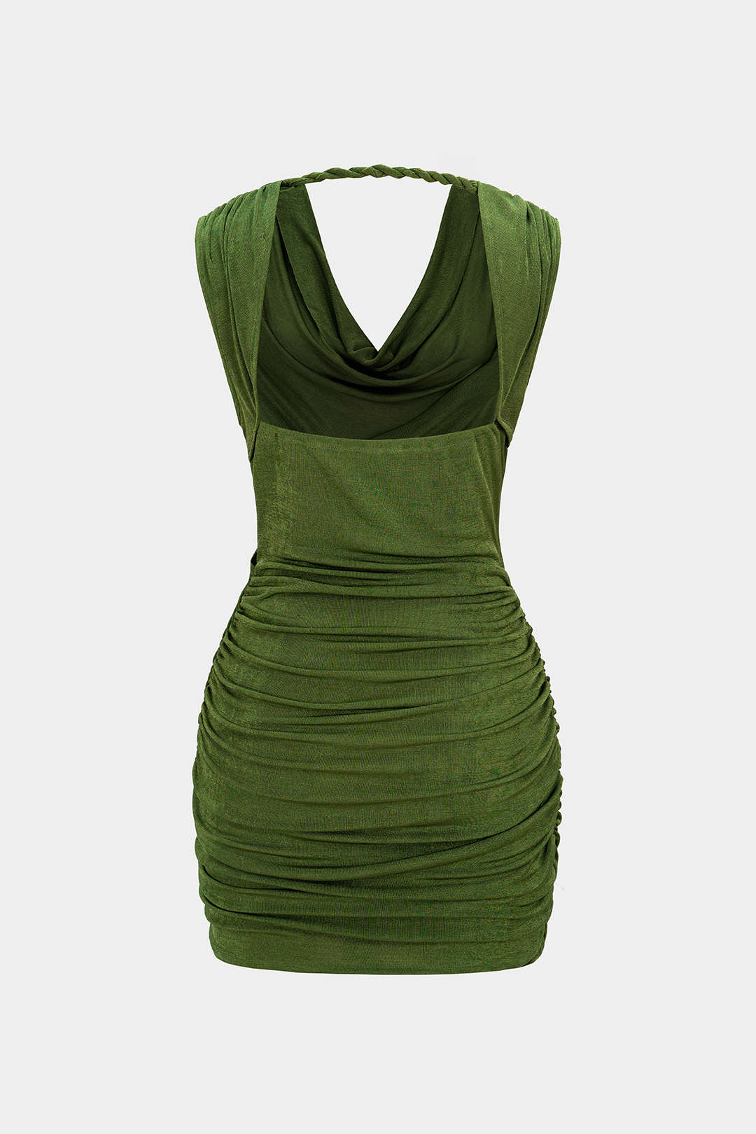 Draped Cowl Neck Twist Knot Asymmetrical Sleeveless Mini Dress - Flockneti