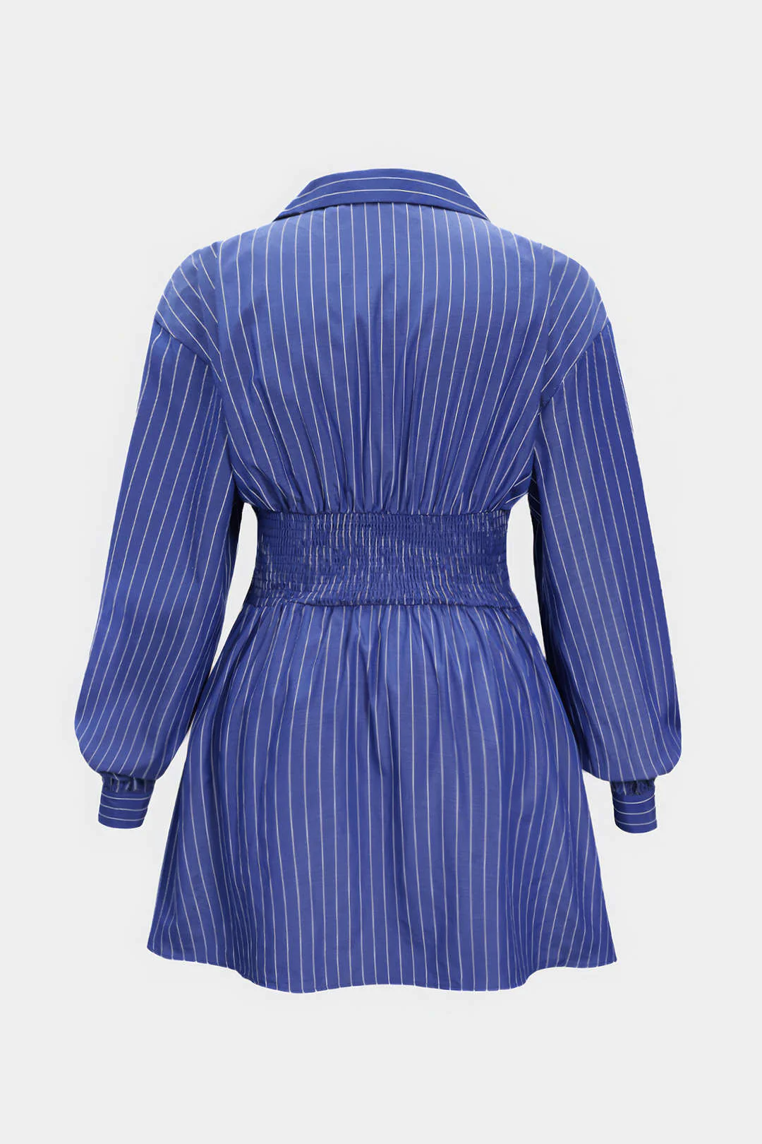 Plus Size Stripes Print Crossed Ruched Smocked Long Sleeve Mini Dress - Flockneti